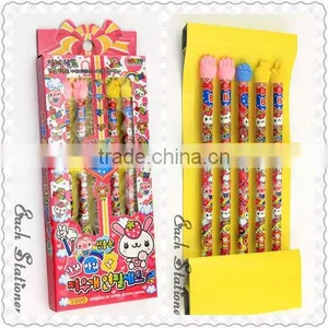 2012 Hot Sales 7inch Hot Transfer Parinting Cartoon Pencil Set With Eraser Top 5 Pieces Gift Stationery Set thumbnail-1