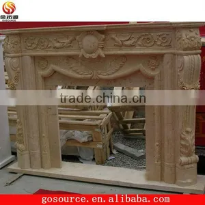 Beige Marble Stone Fireplace thumbnail-1