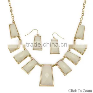 Gold Tone Fashion Necklace and Earring Set With Faceted Ivory Acrylic thumbnail-1