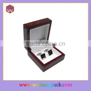 Custom Logo Brown Glossy Lacquer Wood Cufflink Box Packaging thumbnail-1