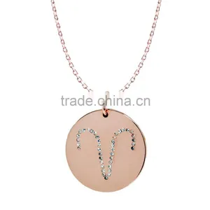 925 Silver/Brass Pandents Rose Gold/Yellow/Silver Plated With Genuine Crystal Customize Design 'Horoscope' for 'Aries' thumbnail-1