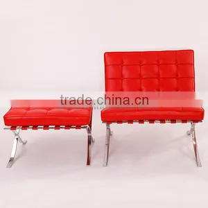 Black/white/brown/red Leather Barcelona Chair thumbnail-3