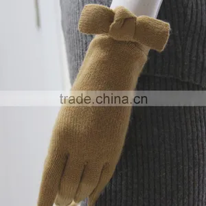 Women's Pure Cashmere Skintight Winter Gloves With Bowknot thumbnail-5