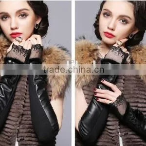 Sexy Lace Girls Long Gloves Leather Fur Girls Long Gloves thumbnail-3