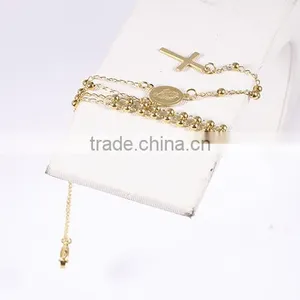 2016 New Arrival Vogue Gold Plated Small Beads Long Chain Cross Necklace thumbnail-6