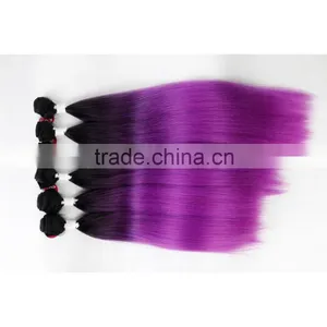 7pcs 220g Cheap Hair Weaving Modacrylic Fibre Shed Free Ombre Color Synthetic Straight Hair Weft With Big Lace Closure thumbnail-2