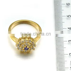 Fancy Women Wedding Band Stainless Steel Dubai Gold Ring With Crystal Flower Jewelry thumbnail-3
