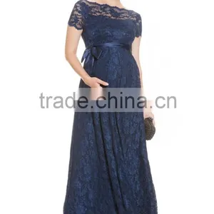 MATERNITY Lace Gown In NAVY Dress, Long Maternity Clothes,short Sleeve Maternity Clothing thumbnail-4