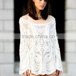Ladies Sexy Knitted Hollow Crochet Embroidery Stretch Lace Tops thumbnail-1