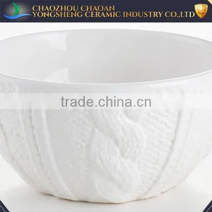 China White Embossed Ceramic Non Stick Microwavable Mixing Bowls thumbnail-2