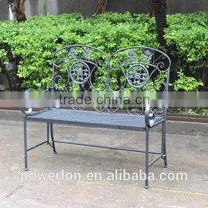 Courtyard Antirust Wrought Iron Blcak Bench thumbnail-1