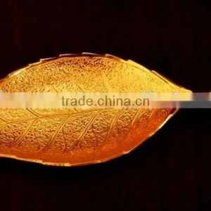 New Design Corporate Gift Item, Return Gift, Home Decoration Brass Gold Plated Leaf Style Tray thumbnail-1