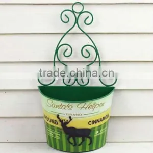 Green Fancy Garden Hanging Painted Metal Half Round Flower Pot for Christmas Decoration thumbnail-1