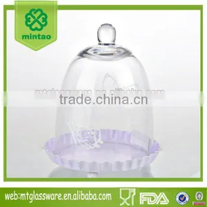 Wholesale Glass Cake Dome Set Glass Cover With Colorful Metal Tray thumbnail-1