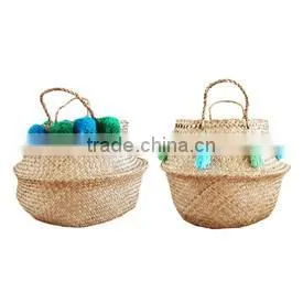 Pompom and Tassel Belly Seagrass Basket thumbnail-4