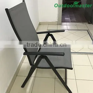 7-Position Adjustable Folding Recliner Teslin Black Aluminum Deck Chair thumbnail-2