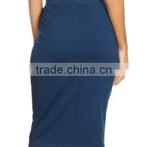 OEM Wholesale Custom Made in China Women Fashion Plain Dyed Teal High-waisted Sexy Spandex Pencil Skirt thumbnail-2