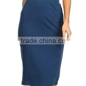 OEM Wholesale Custom Made in China Women Fashion Plain Dyed Teal High-waisted Sexy Spandex Pencil Skirt thumbnail-4