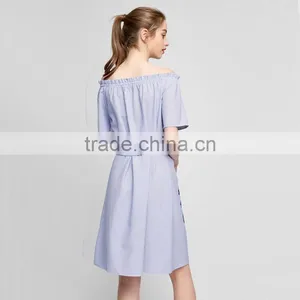 Maxnegio off Shoulder Striped Dress With Embroidery for Girls thumbnail-3