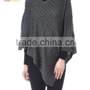 Classic Black Cashmere Poncho Wrap Poncho Knitted thumbnail-3