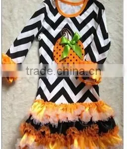 2014 New Girls Halloween Dress Pumpkin Dress Chevron Dress thumbnail-2