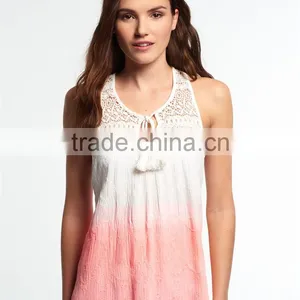 2017 Guangzhou Shandao New Summer Arrival Women Sleeveless Round Neck Lace Collar Crinkle Cotton Designer Casual Tops thumbnail-3
