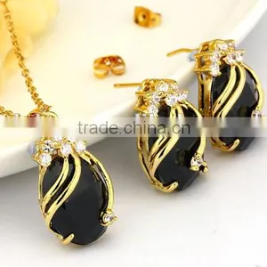 Copper Gemstone Fashion Jewelry Sets,Drop Earrings Crystal Pendant Necklace Bridal Jewelry Set (Red,Green,Blue,Purple and Black) thumbnail-5