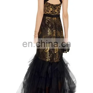 Ladies Long Evening Party Dress Black Lace Mermaid Evening Gowns thumbnail-3