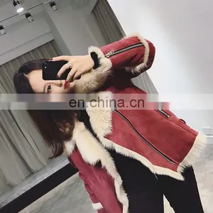 Winter Wholesale Custom Long Sleeve Real Sheep Fur Pure Leather Jacket thumbnail-3