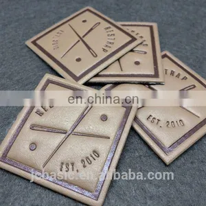 Hot Sell Custom Enamel PU Leather Jeans Metal Label With Press Logo On Leather thumbnail-3