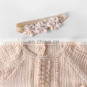 Newborn Baby Jumpsuit Rompers Short Sleeve Linen Plain Baby Rompers thumbnail-3