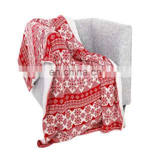 Christmas Snowflakes Pattern Red Background Soft Lightweight Coral Fleece 200GSM Blanket Throw 50" x 60" thumbnail-3