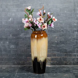 Chinese Jingdezhen Large Brown Black Floor Ceramic Vase For Hotel Outdoor Decor thumbnail-4