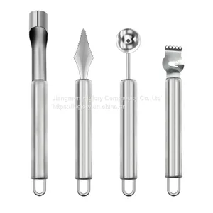 Stainless Steel 4-Piece Carving Knife Watermelon Cantaloupe Scoop for Cutting and Scooping thumbnail-1