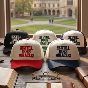 Faith Lifestyle Apparel He Still Does Miracles 3D Puff Embroidery Colorblock Navy White 5 Panel Hat thumbnail-2