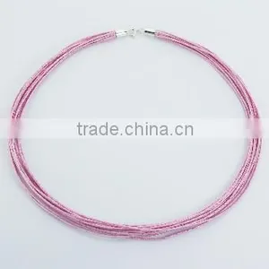 Girlie Light-Pink Cotton Choker Necklace Sterling Silver Clasps thumbnail-1