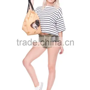 High Quality 3D Printed Cheese With Mouse Fashion Print Drawstring Bag thumbnail-3