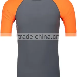 92% Polyester 8% Spandex (Lycra) Short Sleeves Grey Compression Shirt / Rash Guard With Neon Orange Sleeves thumbnail-1