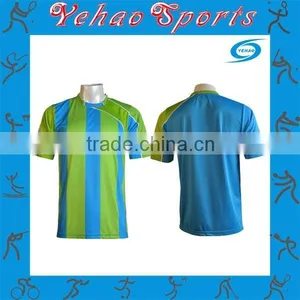 Competition Green Blue Striped Soccer Jersey Official Design Jersey thumbnail-1