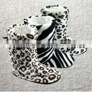 Ladies Non Slip Slipper Boots LEOPARD ZEBRA Indoor Warm Furry Slipper Boots thumbnail-1