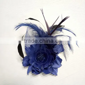 Colorful Artificial Fabric and Feather Flower Brooch thumbnail-3
