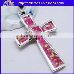 Fashion White Fire Opal Inlay Cheap Wholesale Cross Pendant Bulk Sale thumbnail-3