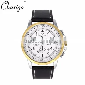 3 Eyes OEM Custom Brand Fashion Watch Alloy Leather Band Watches for Men Chronograph Watch thumbnail-2