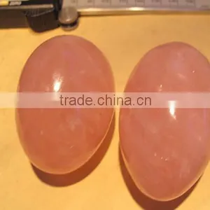 Semi Precious Stone Pink Rose Quartz Long Eggs for Women Kegel Exercises Use thumbnail-1