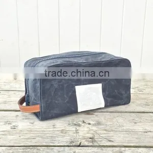 Custom Khaki Waxed Canvas Dopp Kit With Leather Trim thumbnail-4