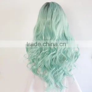 Lace Front Black Green Ombre Wig Long Wavy Curly High Temperature Synthetic Wig thumbnail-3