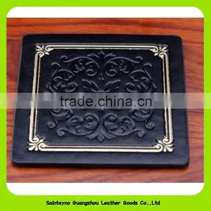 Embossing Company Brand 10*10cm Brown Leather Square Coaster With Coaster Holder 16029 thumbnail-4