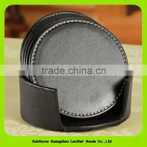 16031 Houseware Good Quality Cheap Leather Glass Coaster Round Shape thumbnail-2