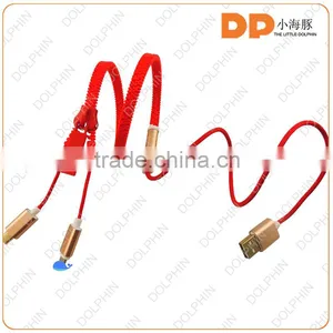 OEM Logo and Package Sync and Charging Zipper Usb Cable Metal Shell 2 in 1 Usb Charger Cable thumbnail-3
