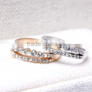 Double Coulour All Crystal Alloy Little Finger Rings thumbnail-2